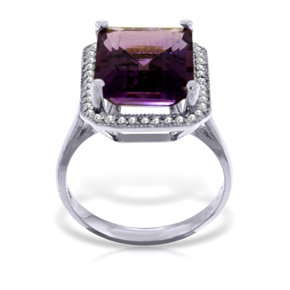 SOLID GOLD RING WITH NATURAL DIAMONDS & AMETHYST